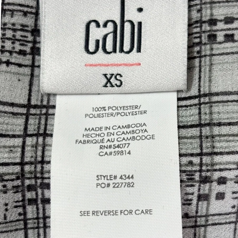 Cabi Sheer Fairy Goth Black White Grid V-Neck Tiered Flutter Sleeve Blouse XS - Picture 7 of 9